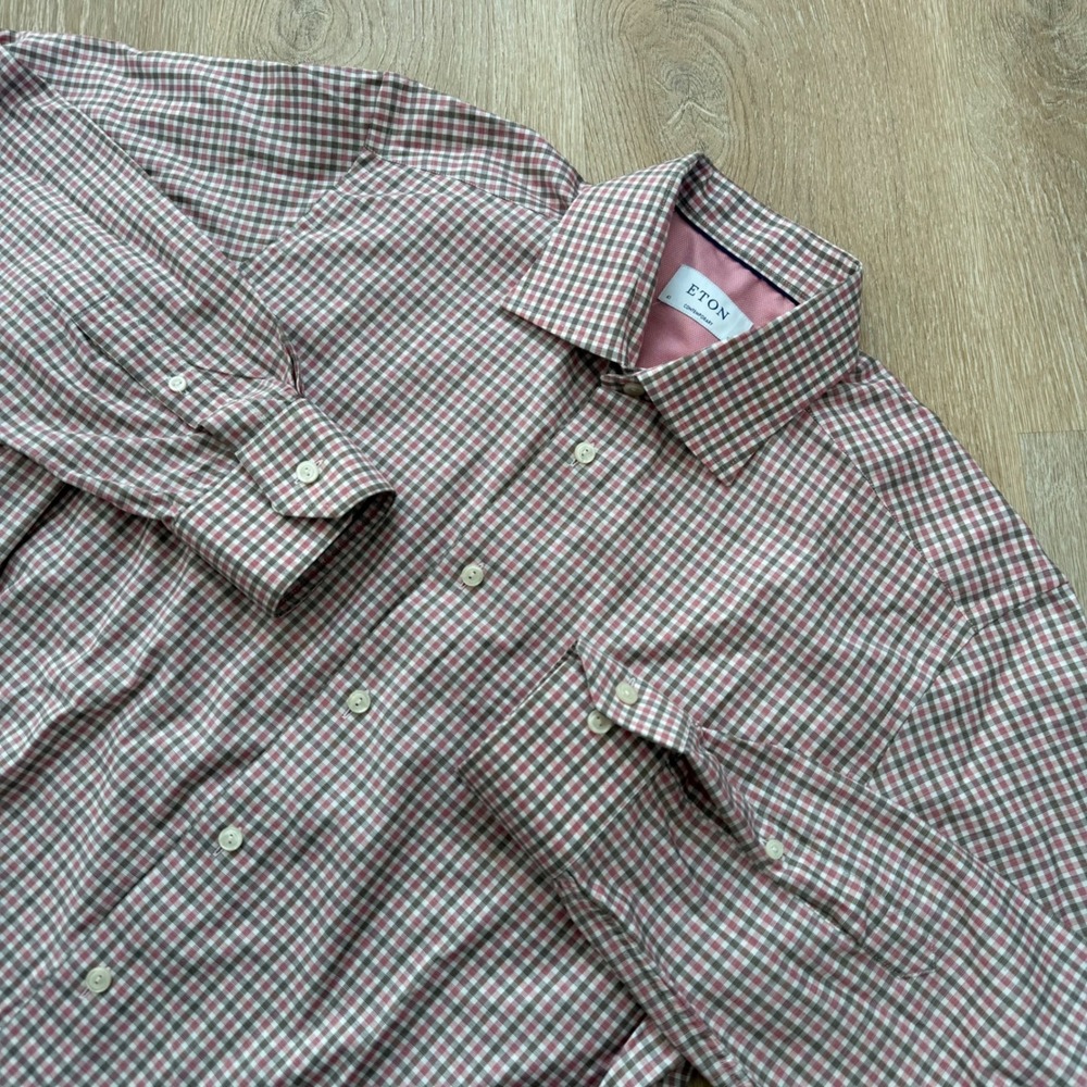 Eton Contemporary Fit Dress Shirt Mens 16 41 Pink Brown Gingham Check Cotton